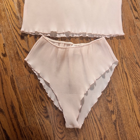 Vintage Silk&Satin Plisse Lace Trim Sleepwear Set in blush pink - Size M - Picture 4 of 15